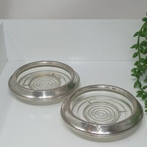 Fisher Sterling Silver Glass Coaster Set with Beaded Edge